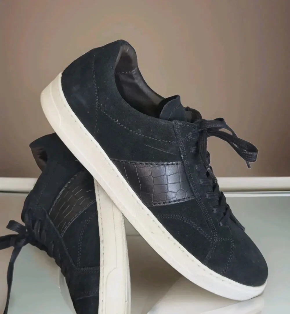B2 BRUNO MAGLI Suede Leather Men US 10M Sneaker Black Made In Portugal